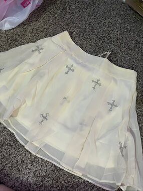 Light Cream Circle Skirt with Rhinestone Cross Accents